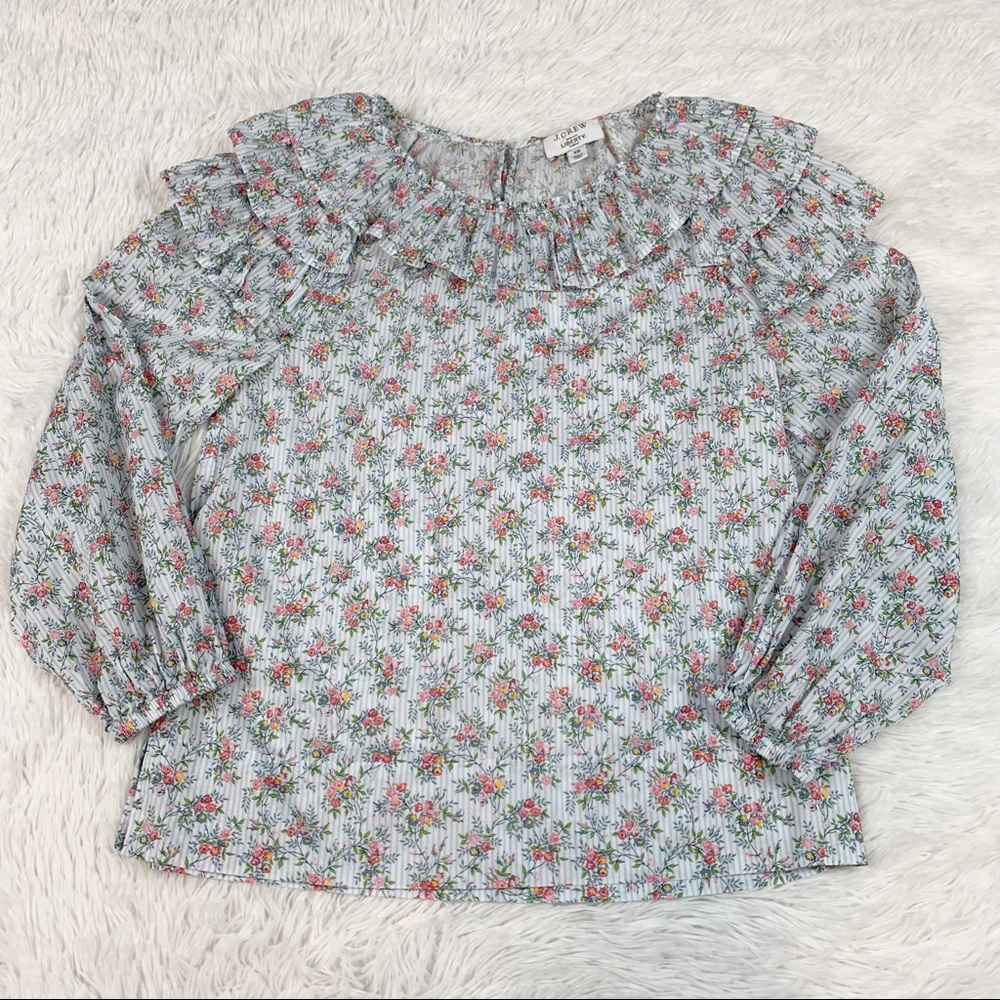 J Crew Ruffle-shoulder top in Liberty Winding Rose long sleeve round neck floral